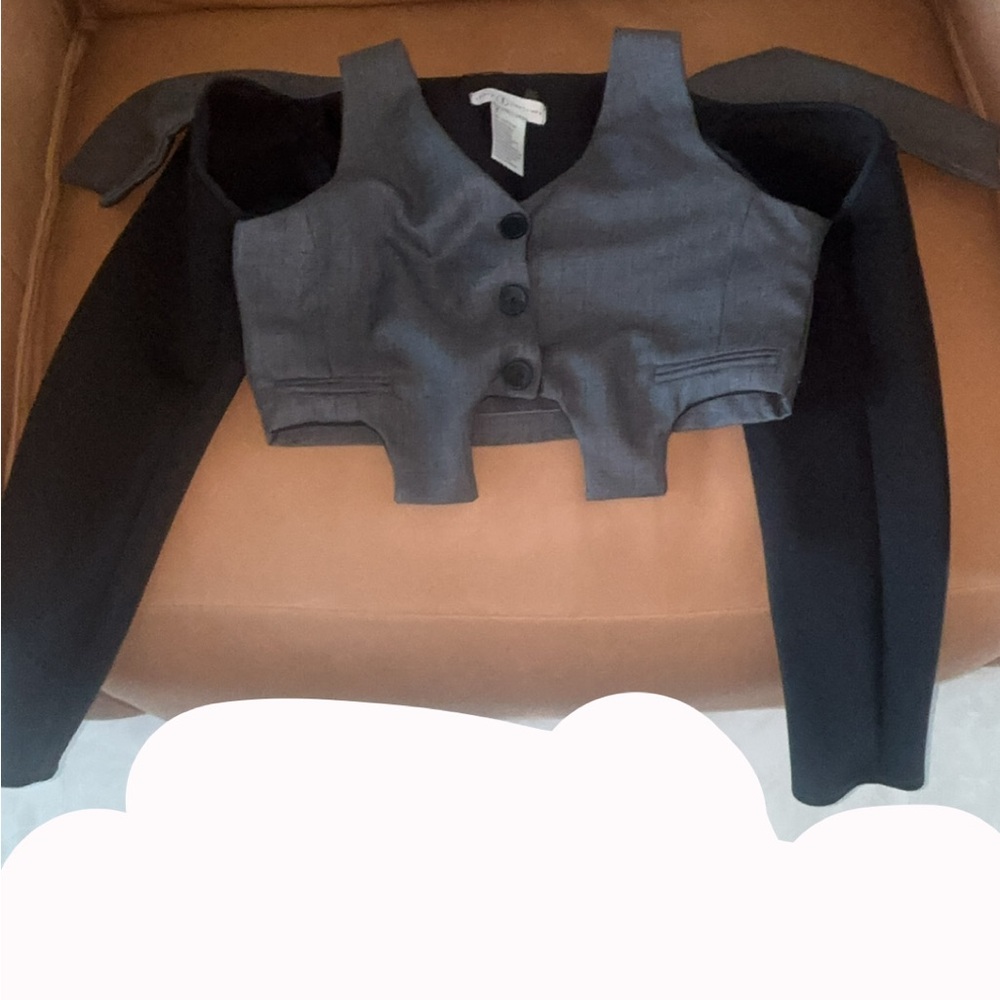 Gray Mock Vest with Black Shrug Overlay
